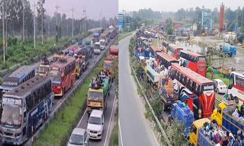 ঈদ উদযাপনে বাড়ি ফিরছে মানুষ, মহাসড়কে যানজটের সৃষ্টি
